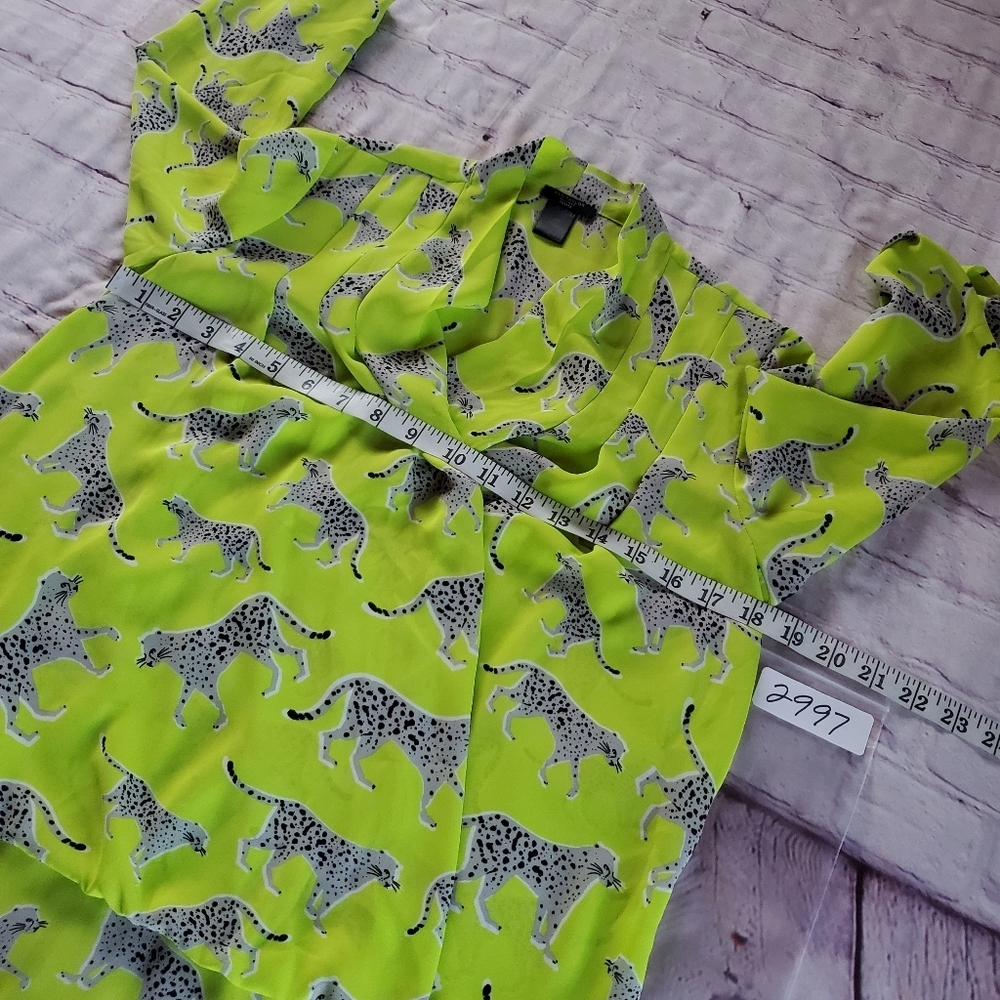 Ann Taylor Wrap Long Sleeves Blouse Cheetah Lime Green Hi-lo Pullover Size XS - Picture 9 of 11
